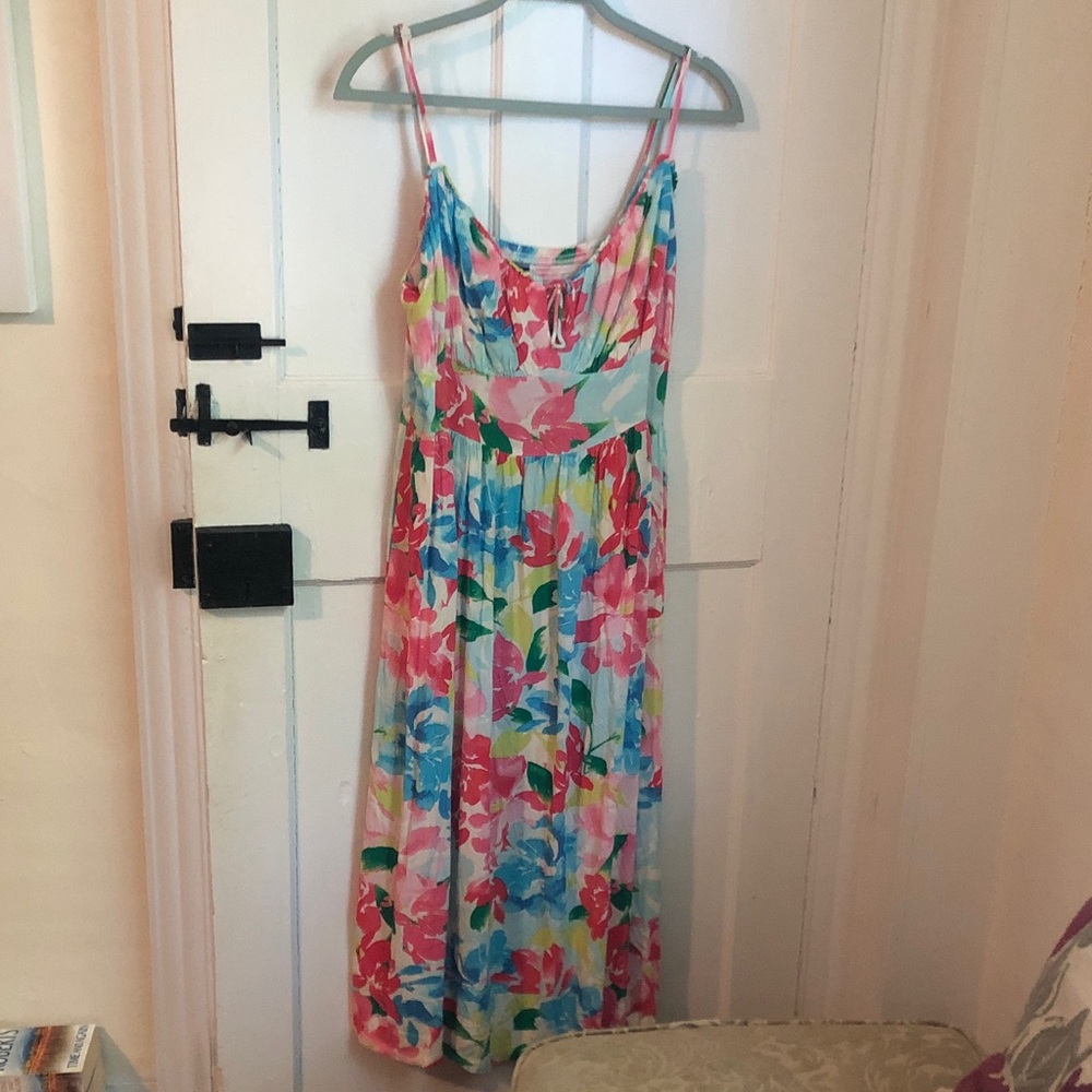 Old Navy Pink Blue Green Floral Spaghetti-Strap Maxi Dress